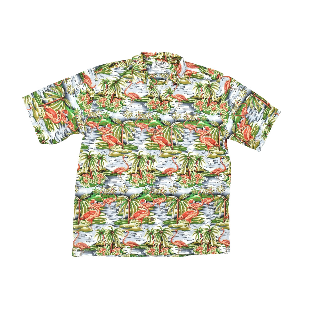 Paradise Style Hawaii Flamingo Palm Tree Print Hawaiian Shirt XXXL 3XL 100% Cott